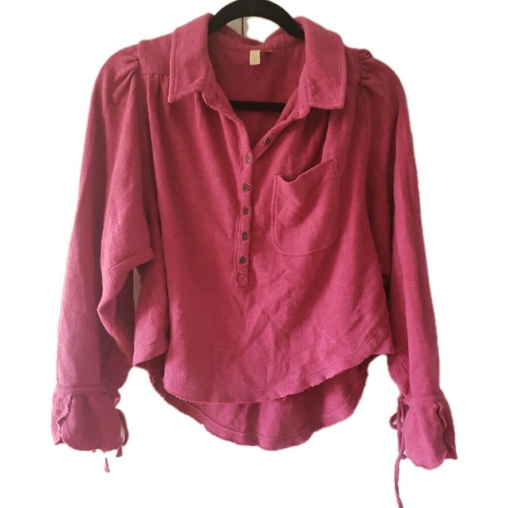 Pilcro Anthropologie Puff Sleeve Blouse in Rasberry High Low Henley S Boho
